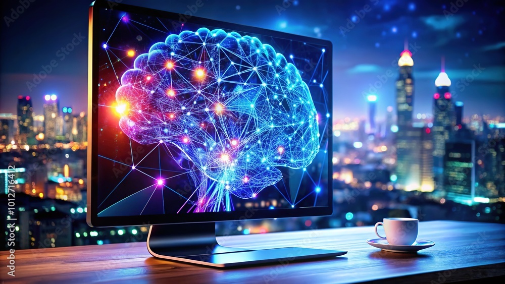 Modern Computer Displaying Artificial Intelligence Network Concept for Technology and Innovation in Digital Era Modern Computer Displaying Artificial Intelligence Network Concept for Technology and Innovation in Digital Era