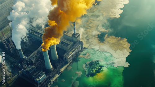 Obraz na płótnie high altitude view of power plant with smoke and pollution w salonie