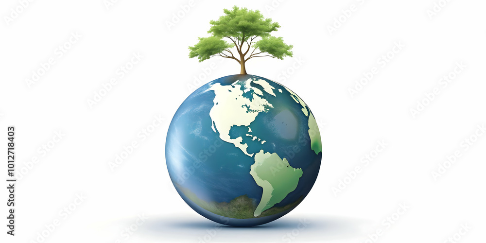 Flat Plain Globe with Growing Tree on Glossy White Background - Simple Vector Illustration Emphasizing Global Community and Sustainable Growth in ESG Business Negotiations Flat Plain Globe with Growing Tree on Glossy White Background - Simple Vector Illustration Emphasizing Global Community and Sustainable Growth in ESG Business Negotiations