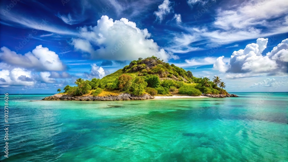 Fototapeta premium Forced perspective tropical island in the Caribbean photographed on Antigua