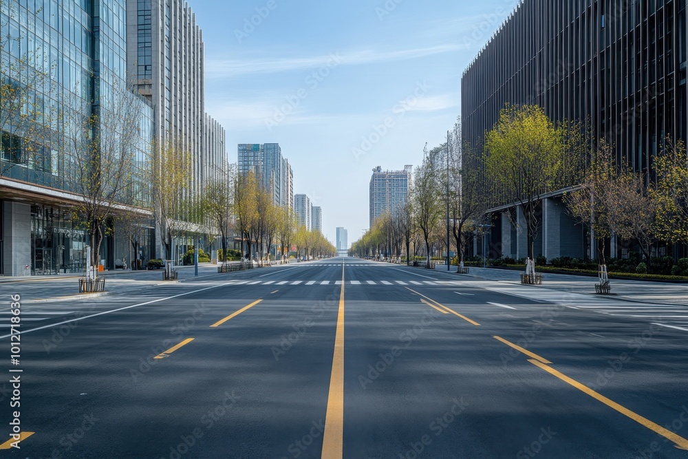 Fototapeta premium Modern office building on a deserted Beijing street