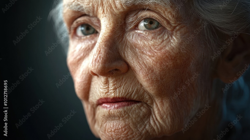 Portrait of an elderly woman with a wrinkled face and pursed lips, her gaze reflecting wisdom. The lighting softly illuminates her features, offering a timeless quality. Portrait of an elderly woman with a wrinkled face and pursed lips, her gaze reflecting wisdom. The lighting softly illuminates her features, offering a timeless quality.
