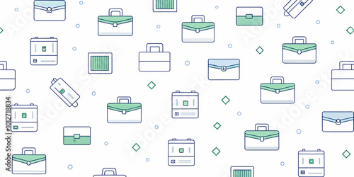 Minimalistic briefcase and credit card icons arranged in a repeatable seamless tile pattern with clean lines and a soft white backdrop symbolizing business and transactions. concept as The pattern fea