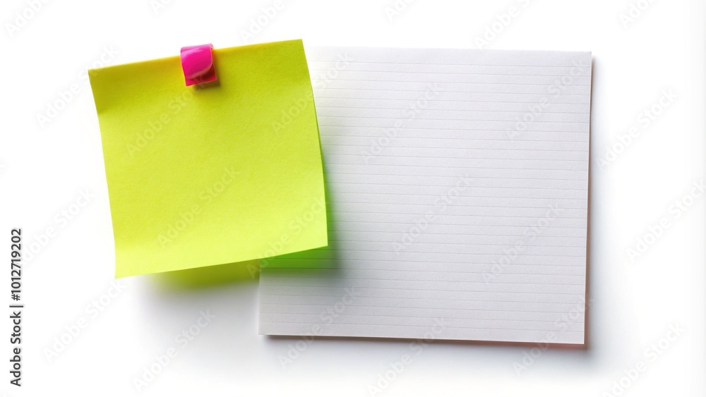 White Paper Note and Sticky Note Isolated on White Background for Creative Design and Office Use, Perfect for Notes and Reminders White Paper Note and Sticky Note Isolated on White Background for Creative Design and Office Use, Perfect for Notes and Reminders
