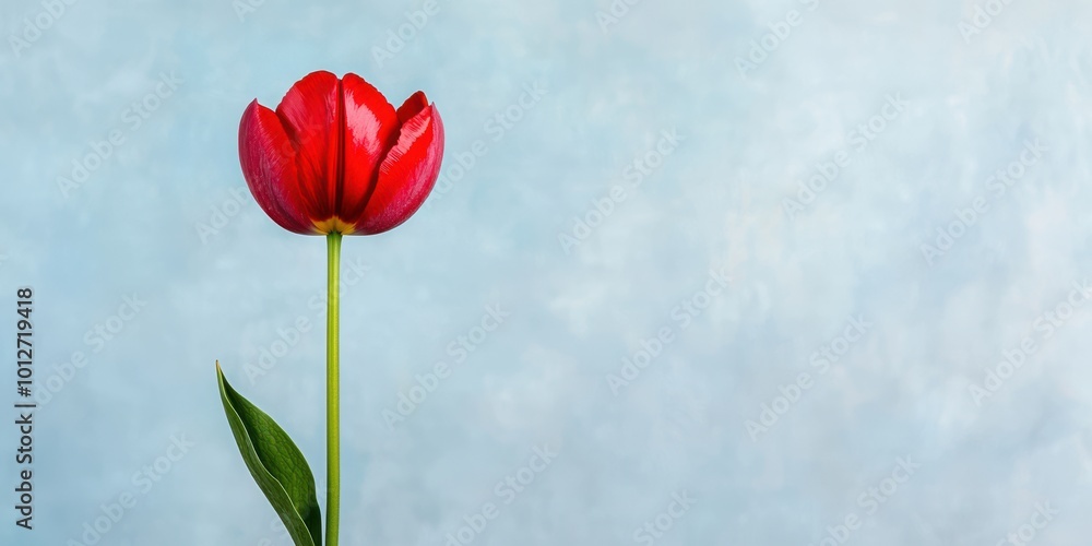 Single Red Tulip on Blue Background Single Red Tulip on Blue Background