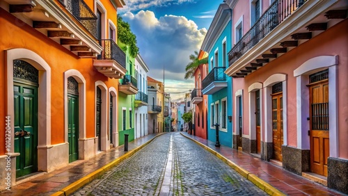 Forced perspective view of historic street in San Juan, Puerto Rico