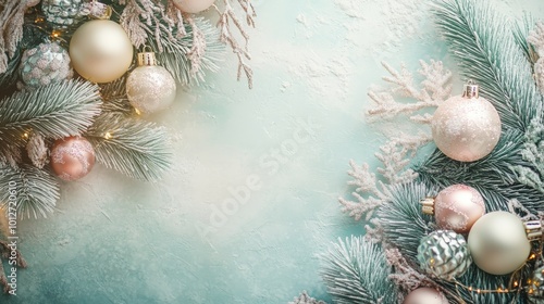 A pastel Christmas background with soft, muted colors and delicate holiday decorations, creating a calm and peaceful holiday vibe.