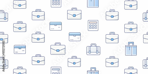 Minimalistic Briefcase and Credit Card Icons Seamless Tile Pattern for Business Transactions - Clean Lines on Soft White Backdrop Ideal for Corporate Backgrounds in Photo Stock