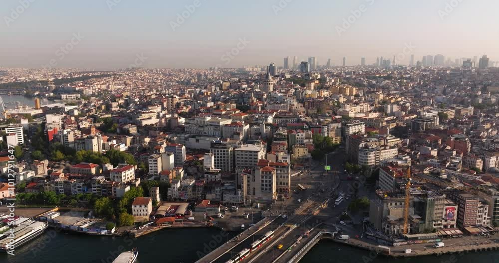 Cinematic Establishing Shot Above Galata Bridge, Karakoy, toward Galata Tower Cinematic Establishing Shot Above Galata Bridge, Karakoy, toward Galata Tower