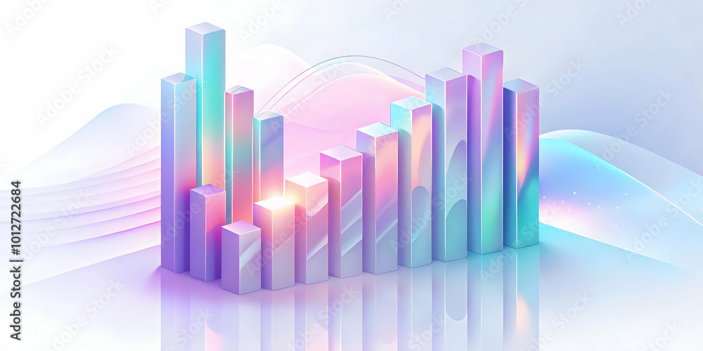 Fototapeta premium Soft Abstract Background Featuring Floating Holographic Bar Graphs for Data Analysis and Financial Planning in Corporate Marketing - Ample White Space for Copy
