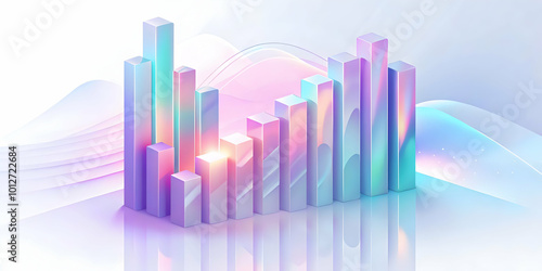 Soft Abstract Background Featuring Floating Holographic Bar Graphs for Data Analysis and Financial Planning in Corporate Marketing - Ample White Space for Copy