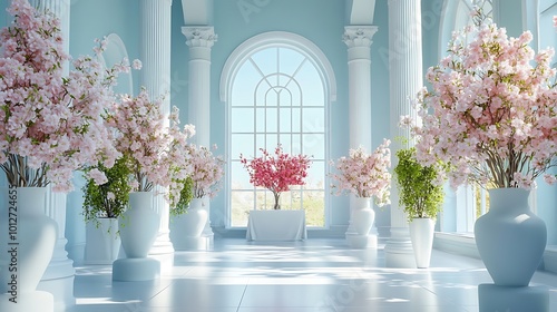 Luxurious floral display complements the grandeur of classical architecture