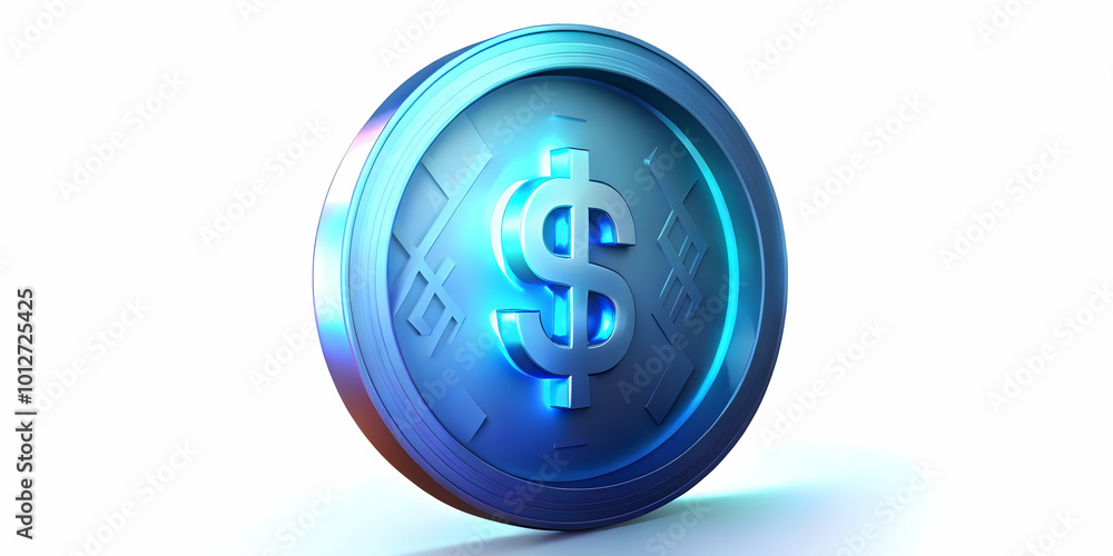 Macro Shot of Glowing Promotional Coin with Currency Symbols on White Background - Perfect for Financial Marketing and Advertising with Ample Copy Space Macro Shot of Glowing Promotional Coin with Currency Symbols on White Background - Perfect for Financial Marketing and Advertising with Ample Copy Space