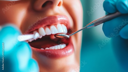 A patient smiles confidently during a dental checkup, showcasing the importance of oral health and preventative care. photo