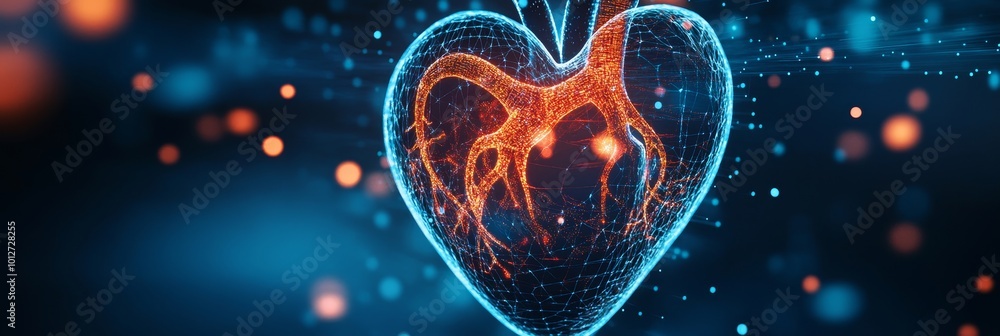 A vibrant 3D of a pulsating heart with glowing vessels, symbolizing life, love, health, circulation, and the interconnectedness of the human body. A vibrant 3D of a pulsating heart with glowing vessels, symbolizing life, love, health, circulation, and the interconnectedness of the human body.
