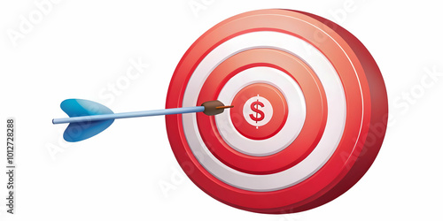 Vector Icon of Bullseye Target with Dollar Sign at Center - Clean Illustration for Financial Goals, Investment Objectives, and Budgeting Strategies - Ideal for Infographics and Stock Photos