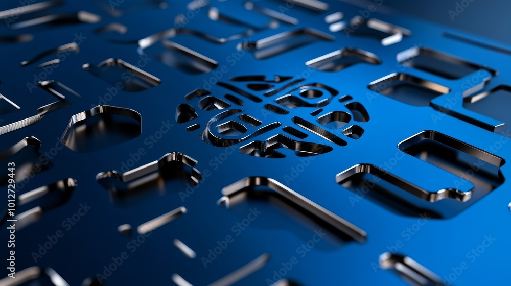 Abstract metal laser cut design with blue color, showcasing intricate patterns and a central circular element. This design symbolizes technology, precision, innovation, and artistry. Abstract metal laser cut design with blue color, showcasing intricate patterns and a central circular element. This design symbolizes technology, precision, innovation, and artistry.
