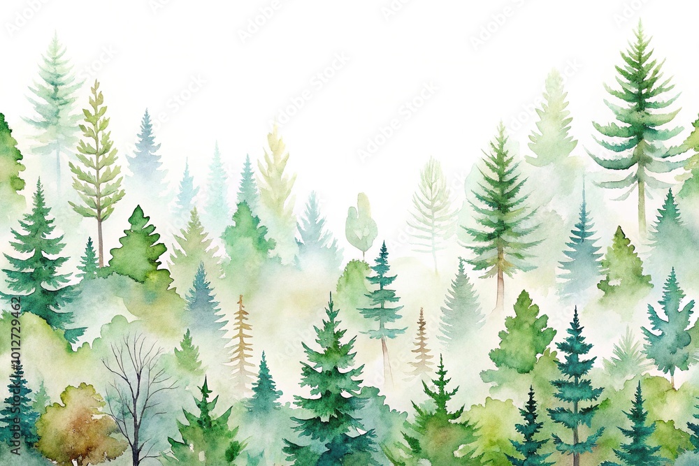 Obraz premium Forest scene with watercolor painting