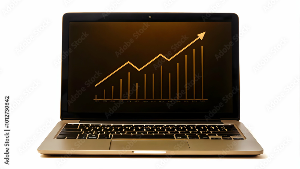 Vector icon of a laptop with a graph representing online financial analysis. concept as A vector illustration of a laptop displaying a rising graph on its screen symbolizing online financial analysis Vector icon of a laptop with a graph representing online financial analysis. concept as A vector illustration of a laptop displaying a rising graph on its screen symbolizing online financial analysis