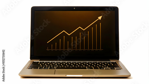 Vector icon of a laptop with a graph representing online financial analysis. concept as A vector illustration of a laptop displaying a rising graph on its screen symbolizing online financial analysis 