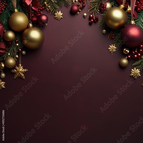 Christmas card background with burgundy matte and gold textures