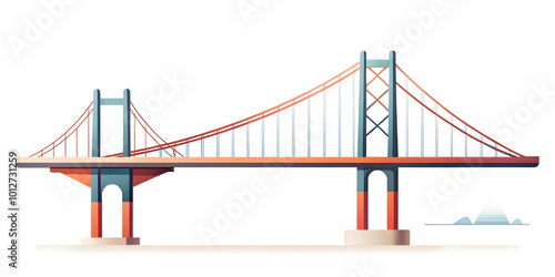 Flat Plain Bridge Silhouette on Glossy White Background - Simple Vector Illustration for ESG Business Connections with Copy Space