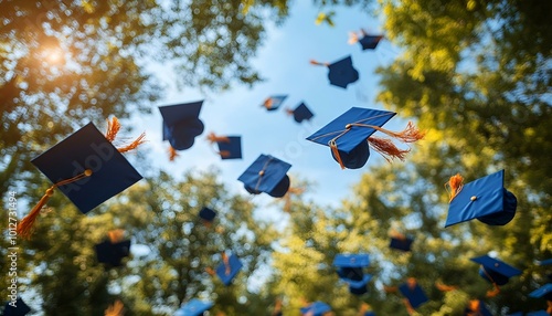 graduation caps in the air

