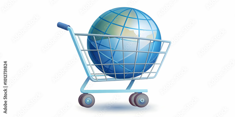 Modern Vector Icon of Shopping Cart Containing Globe Symbolizing Global E-Commerce - Infographic Illustration for International Online Shopping and Trade Modern Vector Icon of Shopping Cart Containing Globe Symbolizing Global E-Commerce - Infographic Illustration for International Online Shopping and Trade