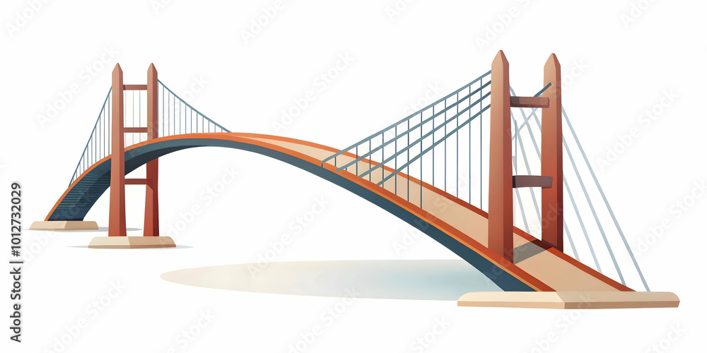 Fototapeta premium Flat Plain Bridge with Copy Space concept as A plain bridge silhouette stretches across a glossy white background leaving ample copy space above. The camera captures a side angle emphasizing connectio