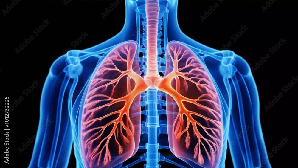 3D medical illustration showing the human lungs and respiratory system. 3D medical illustration showing the human lungs and respiratory system.