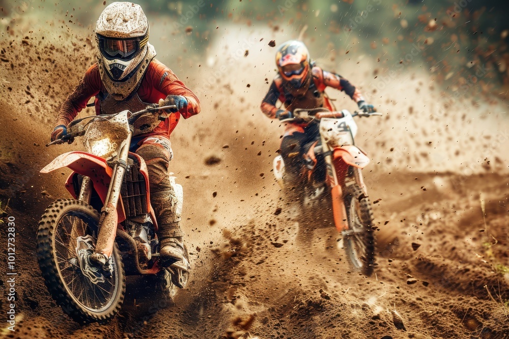 Motocross riders in action in the sport Motocross riders in action in the sport