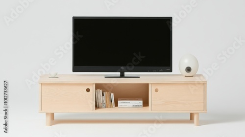 Sleek and stylish, this modern TV stand offers ample storage space with closed cabinets and open shelves, ideal for displaying electronics or decor. It features a sturdy construction and a low profile