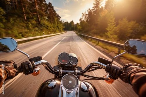 Motorbike enjoying empty road on motorcycle tour Add your text