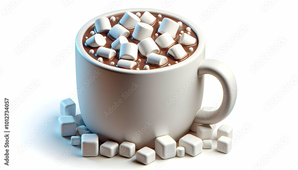 3D Hot Chocolate Mug Vector with Marshmallows on White Background - Cozy Minimalistic Design for Winter Beverages and Infographics 3D Hot Chocolate Mug Vector with Marshmallows on White Background - Cozy Minimalistic Design for Winter Beverages and Infographics