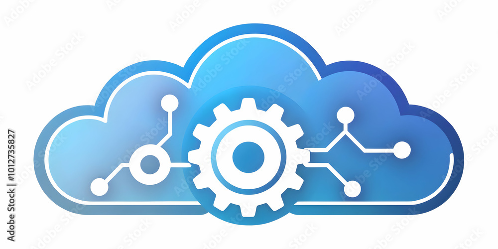 Vector icon of a cloud with gears representing cloud based business solutions. concept as A modern vector illustration of a cloud containing interlocking gears symbolizing cloud computing and efficien Vector icon of a cloud with gears representing cloud based business solutions. concept as A modern vector illustration of a cloud containing interlocking gears symbolizing cloud computing and efficien