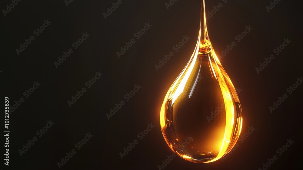 Essence liquid drop with radiant glow, smooth surface, 3D rendering Essence liquid drop with radiant glow, smooth surface, 3D rendering