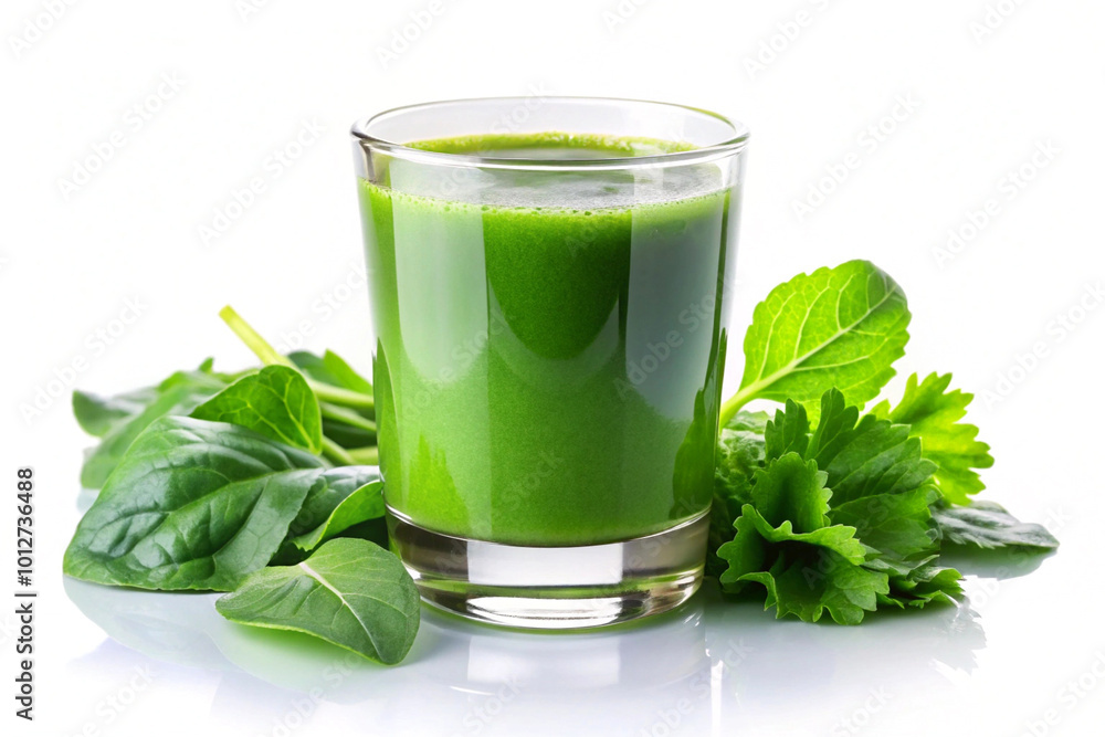 Greens Juice with Leaves,isolated on white background Greens Juice with Leaves,isolated on white background