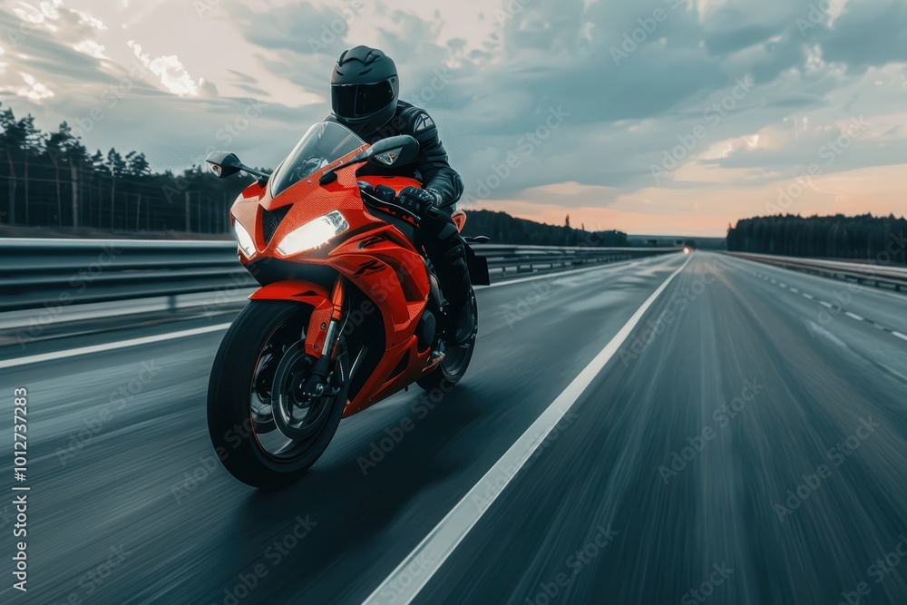 Motorcyclist makes a turn in front of camera Motorcyclist makes a turn in front of camera
