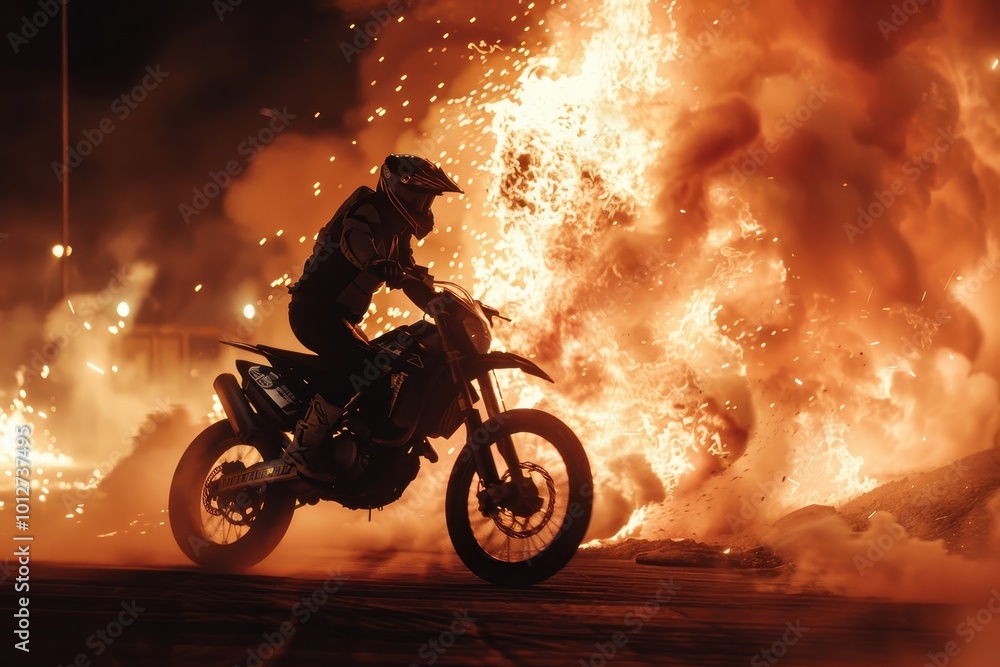 Motorcyclist performing a daring maneuver Motorcyclist performing a daring maneuver