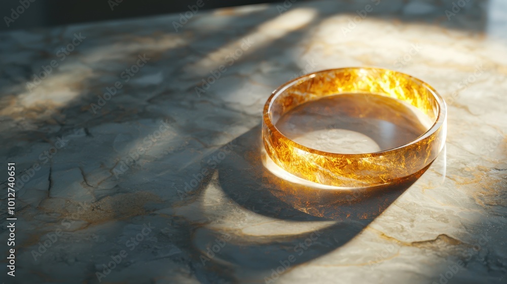 Elegant amber bangle casting shadows on marble surface Elegant amber bangle casting shadows on marble surface