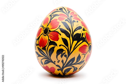 Traditional Easter egg hand-painted with floral patterns. Сlipping path