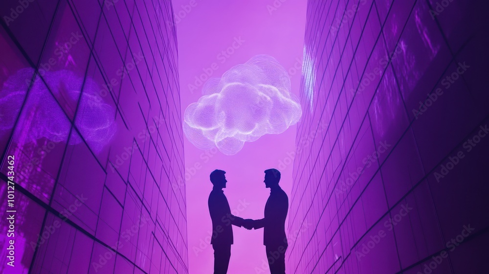 Obraz premium Business Partnership Under a Digital Cloud