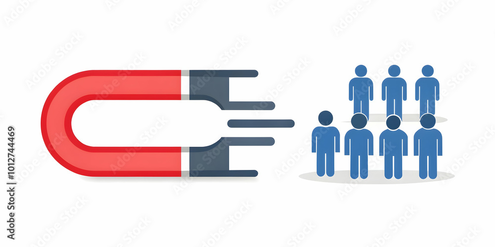 Magnet Icon Attracting Customers in Marketing: Vector Illustration of Customer Attraction, Lead Generation, Infographic Design, Minimalist Style Magnet Icon Attracting Customers in Marketing: Vector Illustration of Customer Attraction, Lead Generation, Infographic Design, Minimalist Style