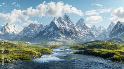 Majestic mountain landscape with a serene river