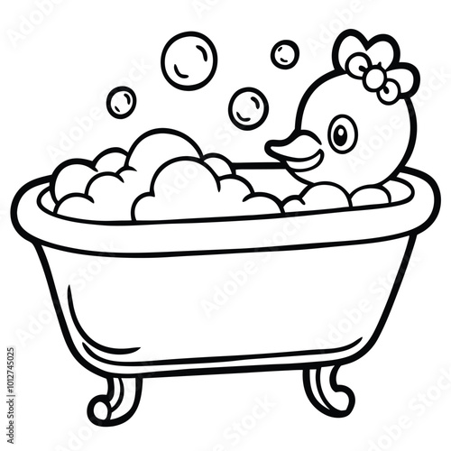 Cute Baby Duck in Tub vector