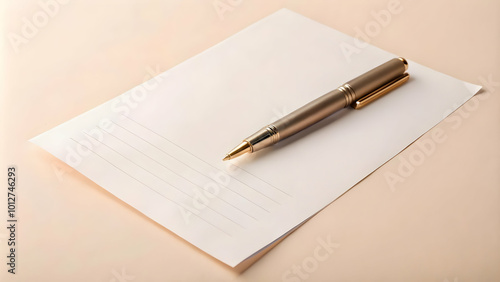 Levitating Contract Paper and Pen Symbolizing Business Agreements - Crisp Floating Image of Document and Pen Against White Background, Emphasizing Formal Commitments