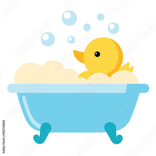 Cute Baby Duck in Tub vector illustration