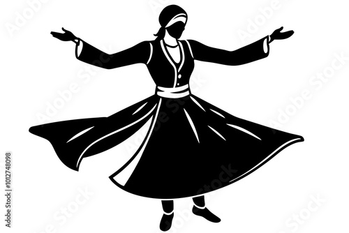 Folk Dancer Silhouette in Traditional Attire for Cultural Celebrations