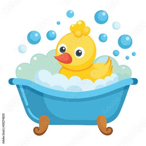 Cute Baby Duck in Tub vector illustration isolated on a white background