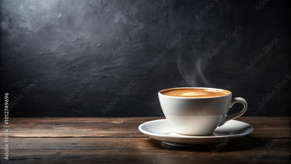 Fresh cup of coffee on dark background, panoramic view Fresh cup of coffee on dark background, panoramic view